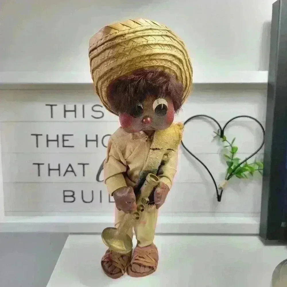 COPY - Old Vintage Doll Standing Playing Trompet 11" Doll Folk Art Paper Mache …